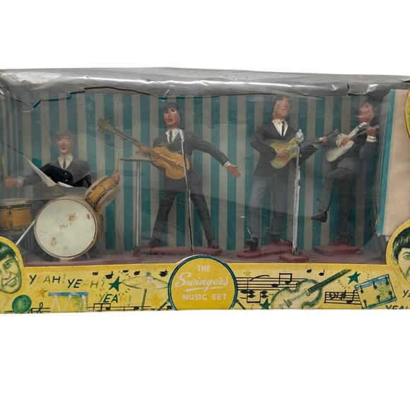 Vintage Swingers Music Set Beatles Style Band Figures Hong Kong w/ Box 1960s - Picture 1 of 16
